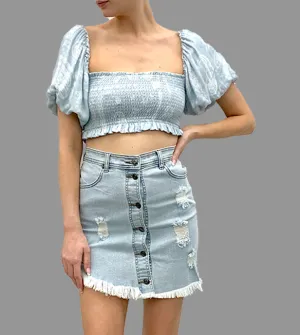 Puff Sleeve Smocked Crop Top