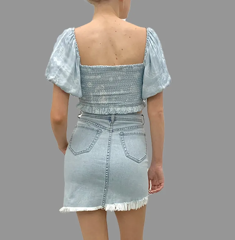 Puff Sleeve Smocked Crop Top