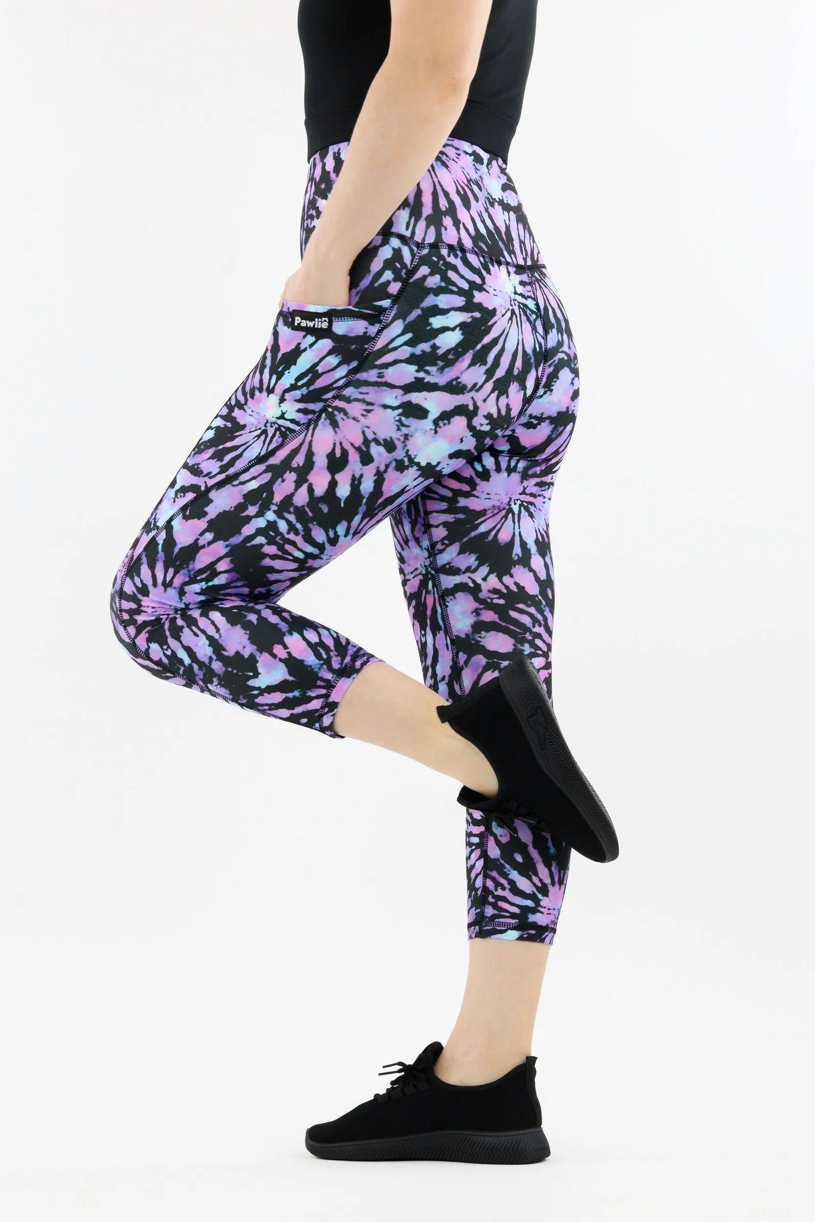 Purple Iridescent Tie Dye - Hybrid 2.0 - Leg Pockets - Capri Leggings