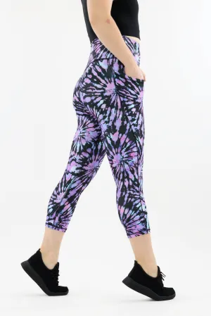 Purple Iridescent Tie Dye - Hybrid 2.0 - Leg Pockets - Capri Leggings