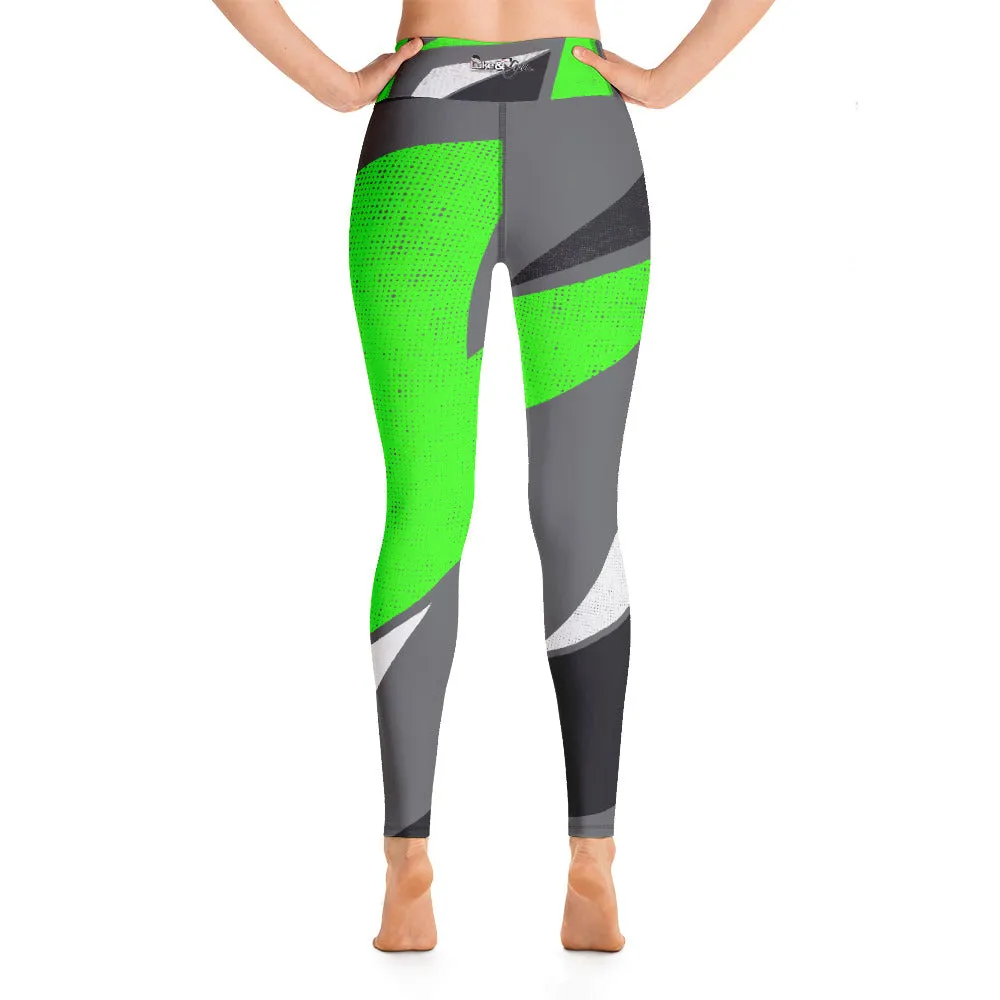"Lynn Beauty-Face" Grey-Neon Green Lightning Yoga / Workout Leggings