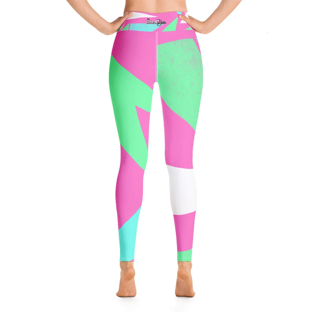 "Lynn Beauty-Face" Pink-Neon Green-Neon Blue Lightning Yoga / Workout Leggings