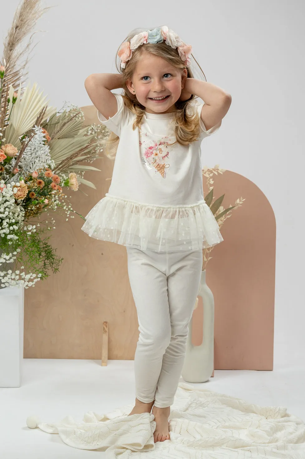"Malin" Ivory Floral Tulle Blouse & Leggings