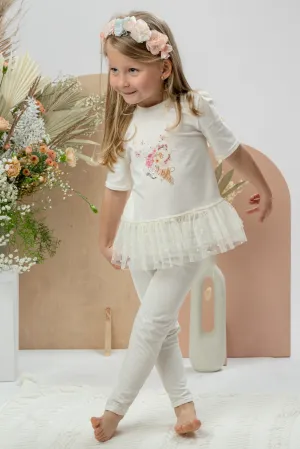 "Malin" Ivory Floral Tulle Blouse & Leggings