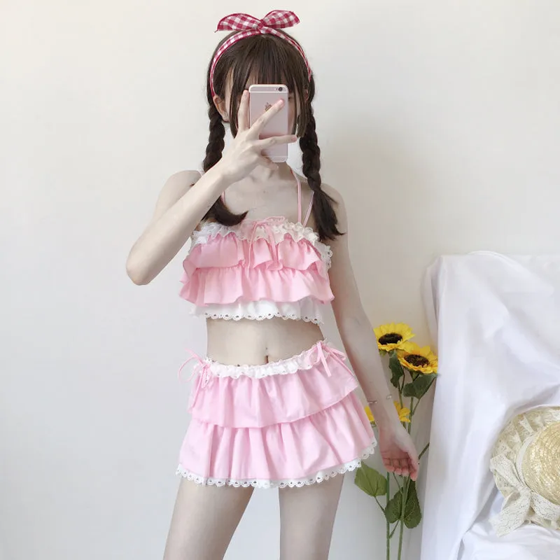 "PINK BLACK CUTE VEST" TWO PIECE SUIT SWIMSUIT D061906