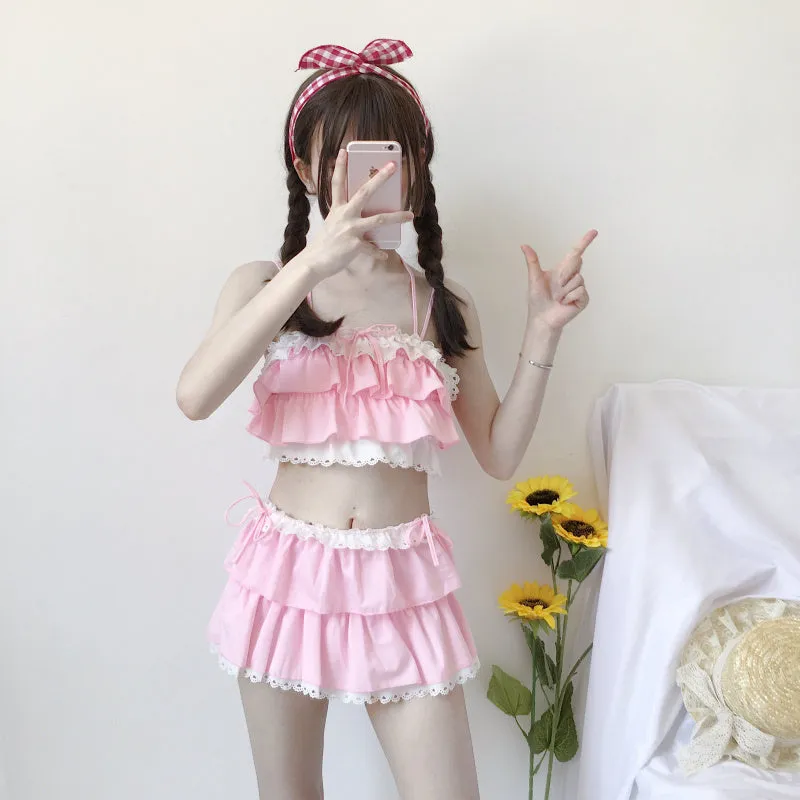"PINK BLACK CUTE VEST" TWO PIECE SUIT SWIMSUIT D061906