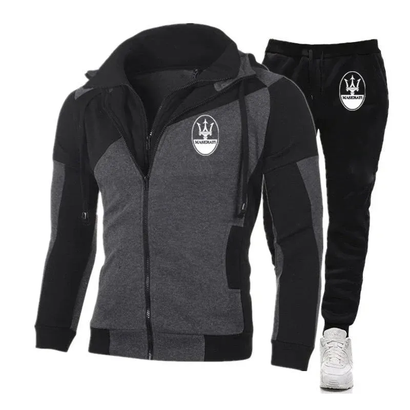 Racing Car For Maserati 2024 Spring Autumn Men New Diagonal Zipper Color Matching Pullover Hoodie Hooded  Pant Sportswear Suit