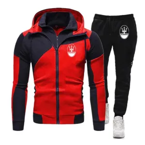 Racing Car For Maserati 2024 Spring Autumn Men New Diagonal Zipper Color Matching Pullover Hoodie Hooded  Pant Sportswear Suit