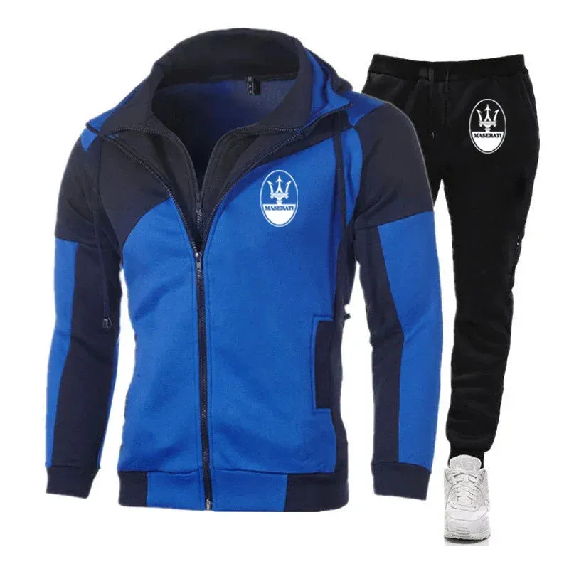 Racing Car For Maserati 2024 Spring Autumn Men New Diagonal Zipper Color Matching Pullover Hoodie Hooded  Pant Sportswear Suit