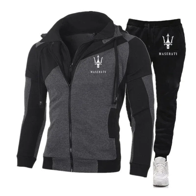 Racing Car For Maserati 2024 Spring Autumn Men New Diagonal Zipper Color Matching Pullover Hoodie Hooded  Pant Sportswear Suit