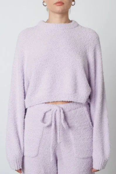 Raglan Crew Neck Fuzzy Cropped Sweater