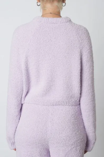 Raglan Crew Neck Fuzzy Cropped Sweater