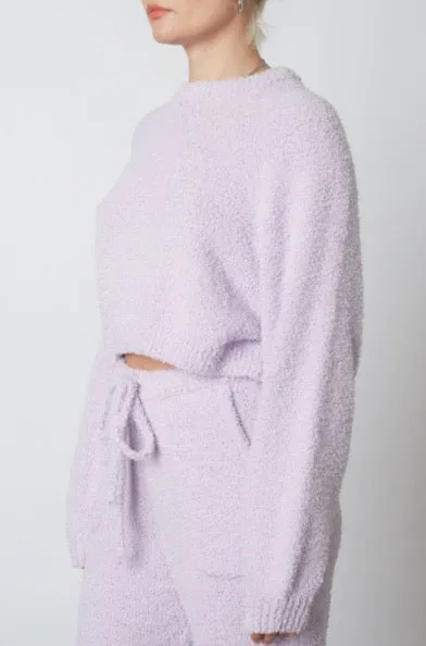Raglan Crew Neck Fuzzy Cropped Sweater