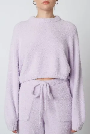 Raglan Crew Neck Fuzzy Cropped Sweater
