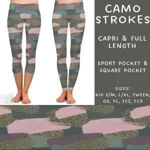 Ready To Ship - Camo Strokes Capri Length Leggings - Square Pockets TC