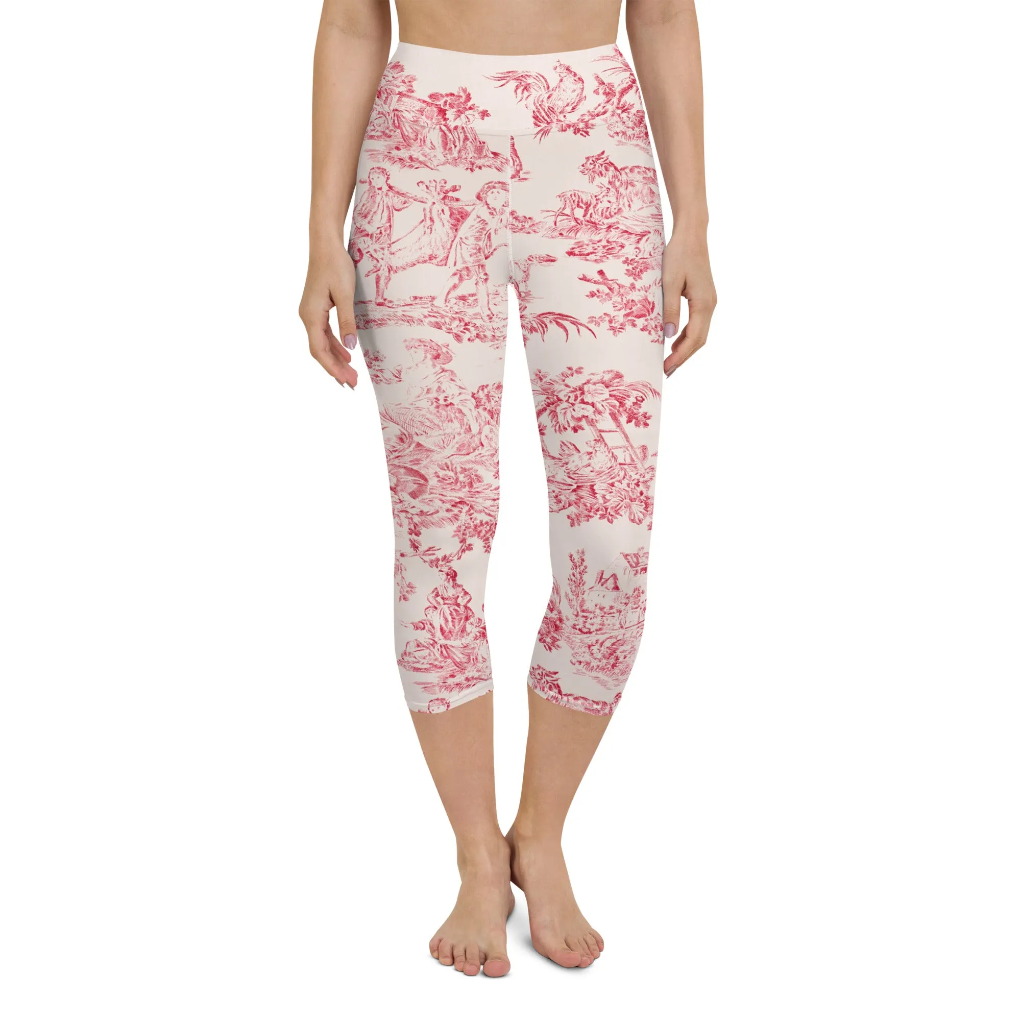 Red toile yoga capri leggings