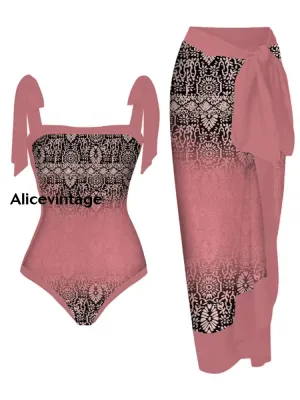 Retro Boho Art Print Halter Two Piece Swimsuits