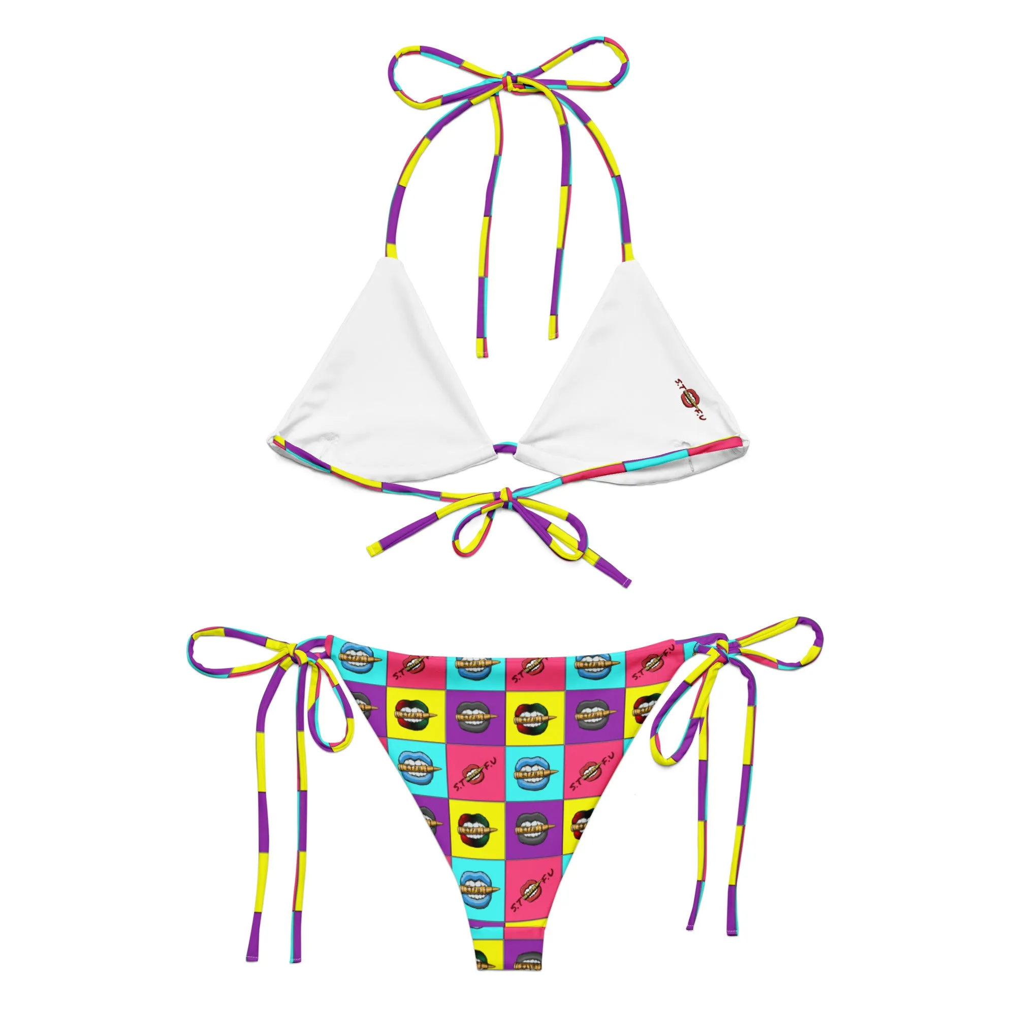 Retro Colorblock STFU Logo Recycled String Bikini
