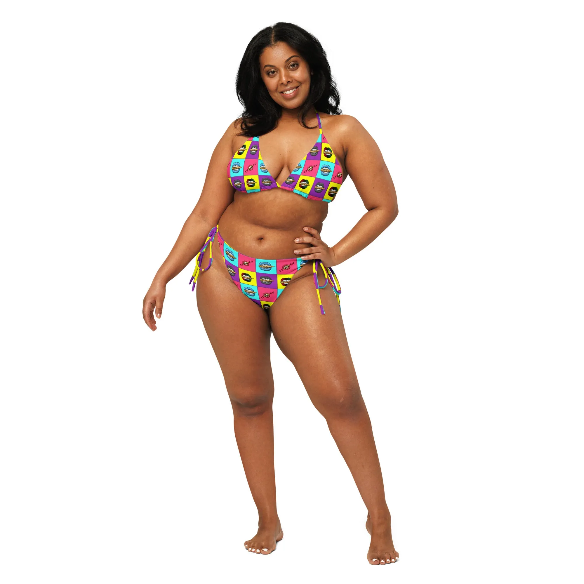 Retro Colorblock STFU Logo Recycled String Bikini