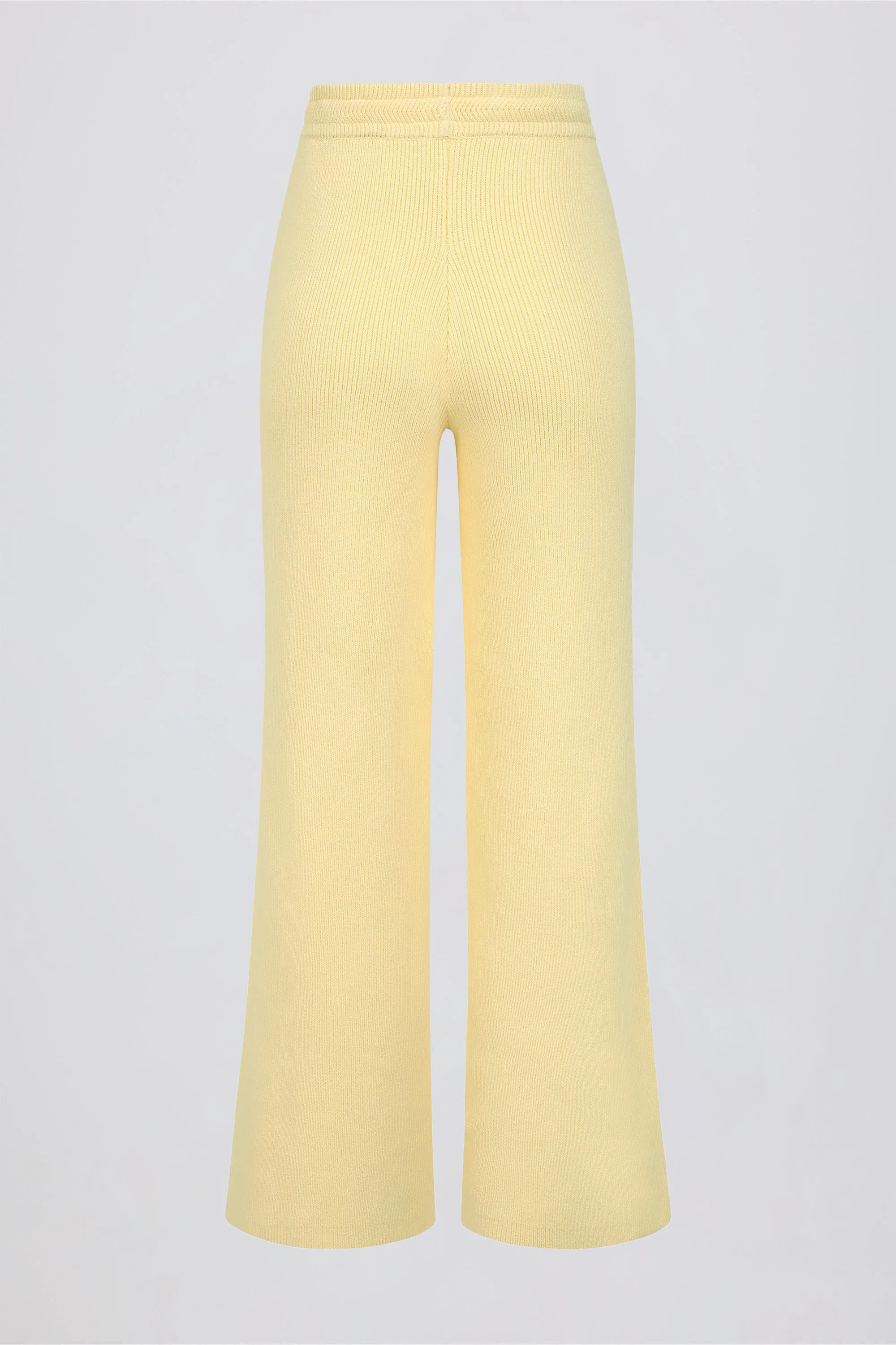 Ribbed-Knit Wide-Leg Joggers in Lemon