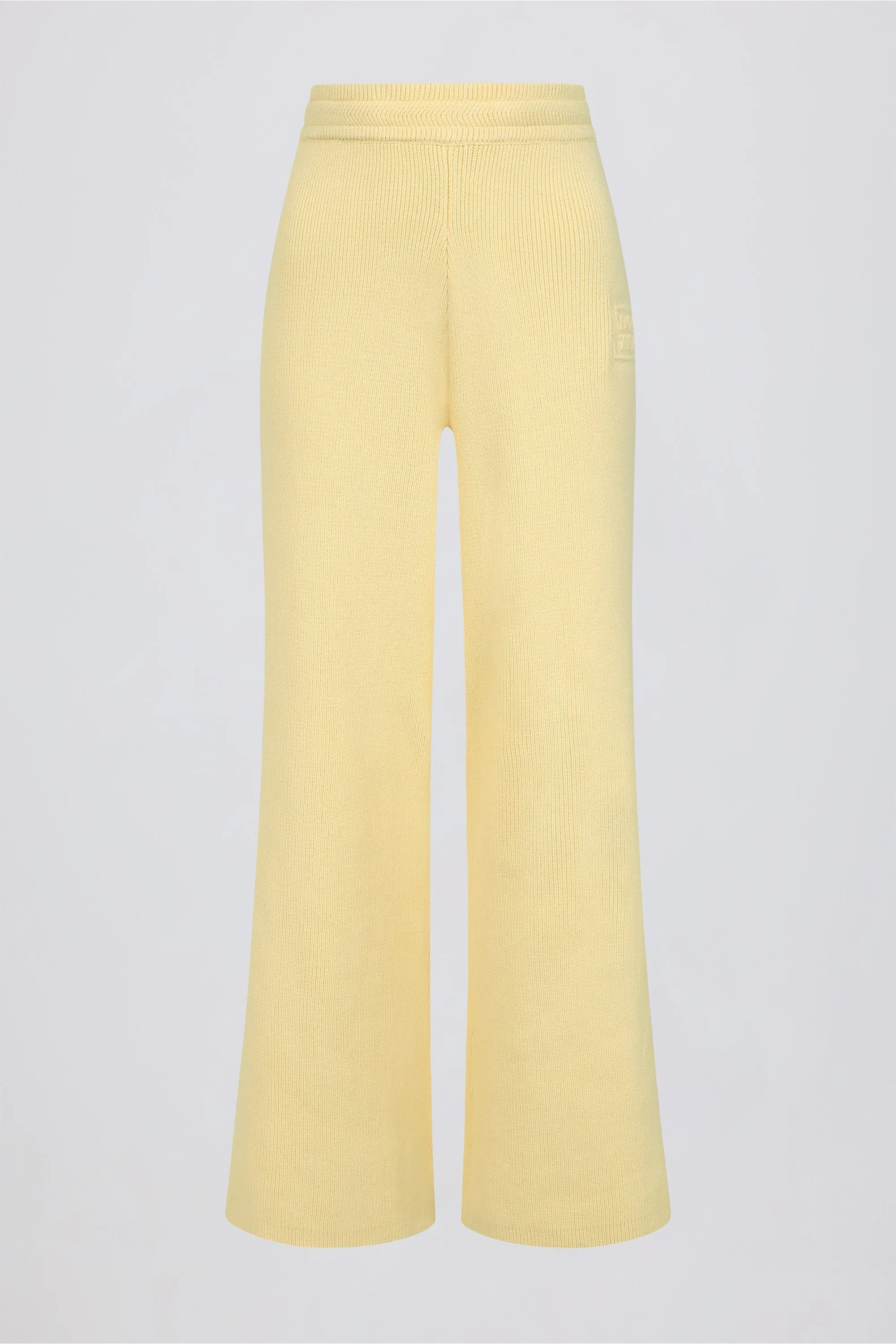 Ribbed-Knit Wide-Leg Joggers in Lemon