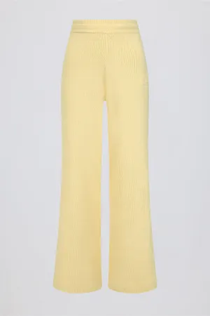 Ribbed-Knit Wide-Leg Joggers in Lemon