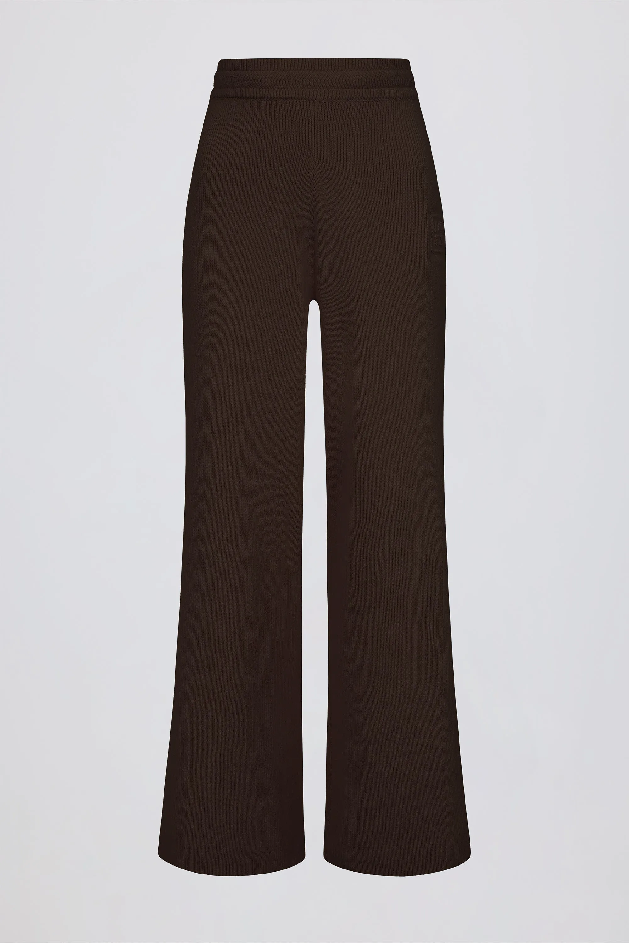 Ribbed-Knit Wide-Leg Joggers in Pecan