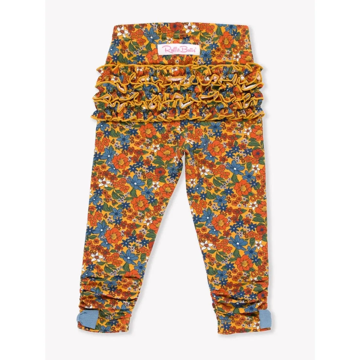 RuffleButts Golden Harvest Ruched Bow Leggings