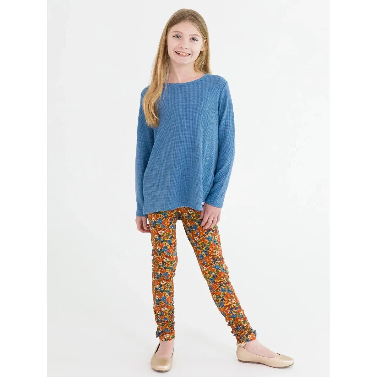 RuffleButts Golden Harvest Ruched Bow Leggings