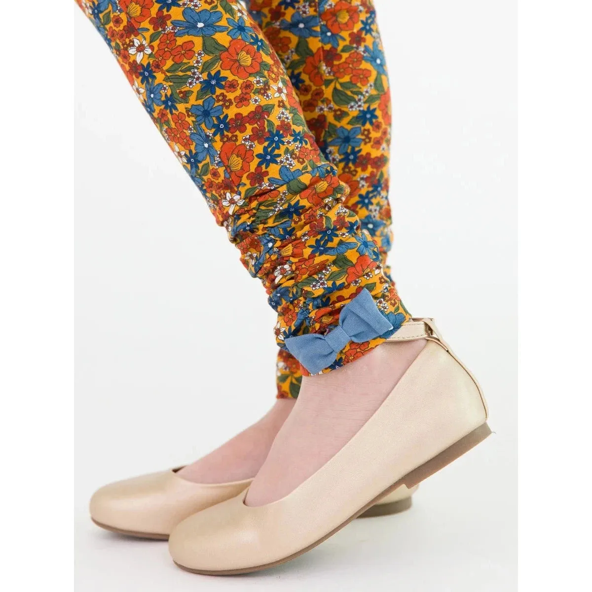 RuffleButts Golden Harvest Ruched Bow Leggings