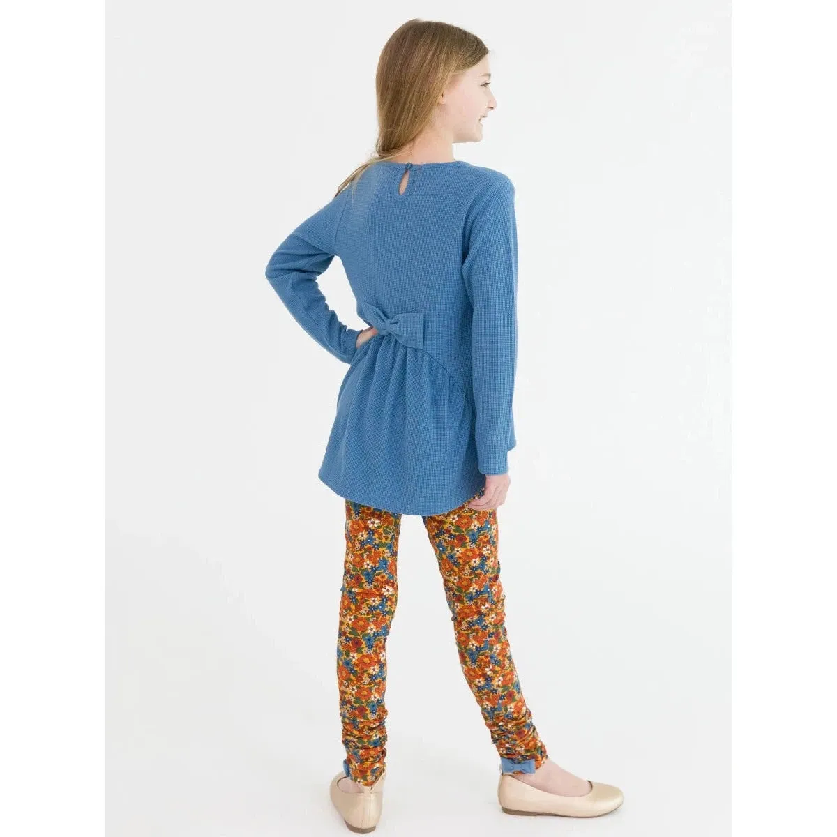 RuffleButts Golden Harvest Ruched Bow Leggings
