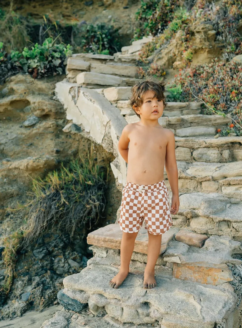 Rust Checkered Swim Shorts