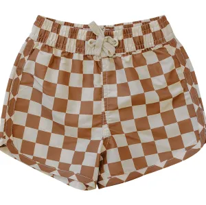 Rust Checkered Swim Shorts