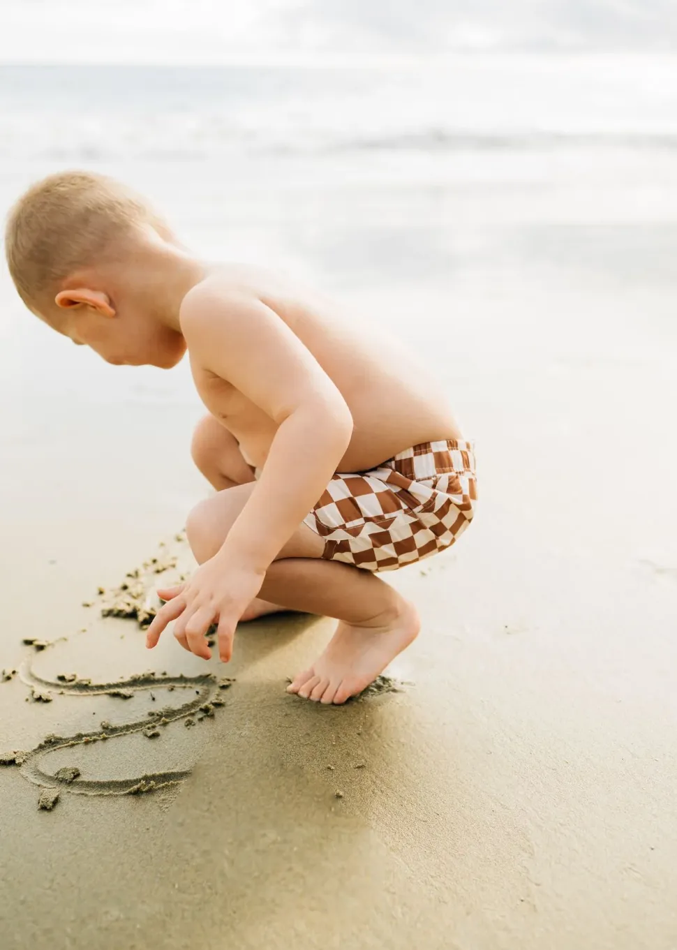 Rust Checkered Swim Shorts
