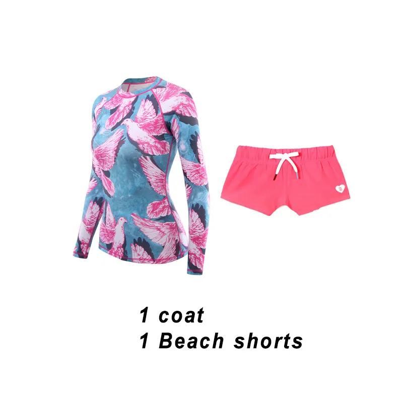 SAILBEE Women rashguard Sunshade UV Protection Swimwear Long Sleeve Two Piece Swimsuit Beach Surfing Diving Bathing Suit Shirt