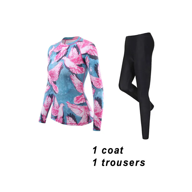 SAILBEE Women rashguard Sunshade UV Protection Swimwear Long Sleeve Two Piece Swimsuit Beach Surfing Diving Bathing Suit Shirt