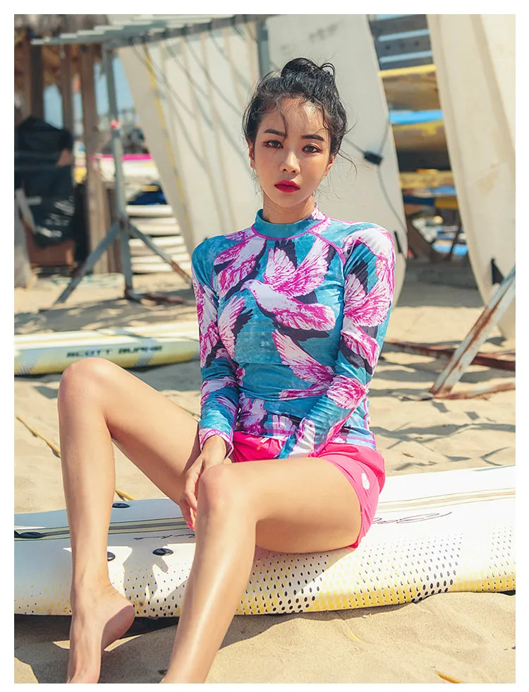 SAILBEE Women rashguard Sunshade UV Protection Swimwear Long Sleeve Two Piece Swimsuit Beach Surfing Diving Bathing Suit Shirt