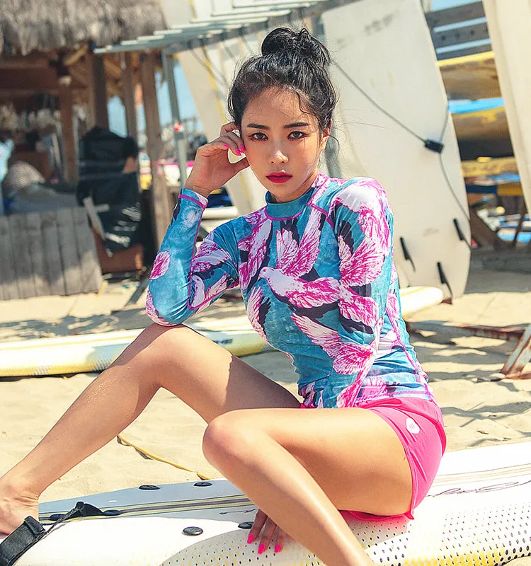 SAILBEE Women rashguard Sunshade UV Protection Swimwear Long Sleeve Two Piece Swimsuit Beach Surfing Diving Bathing Suit Shirt