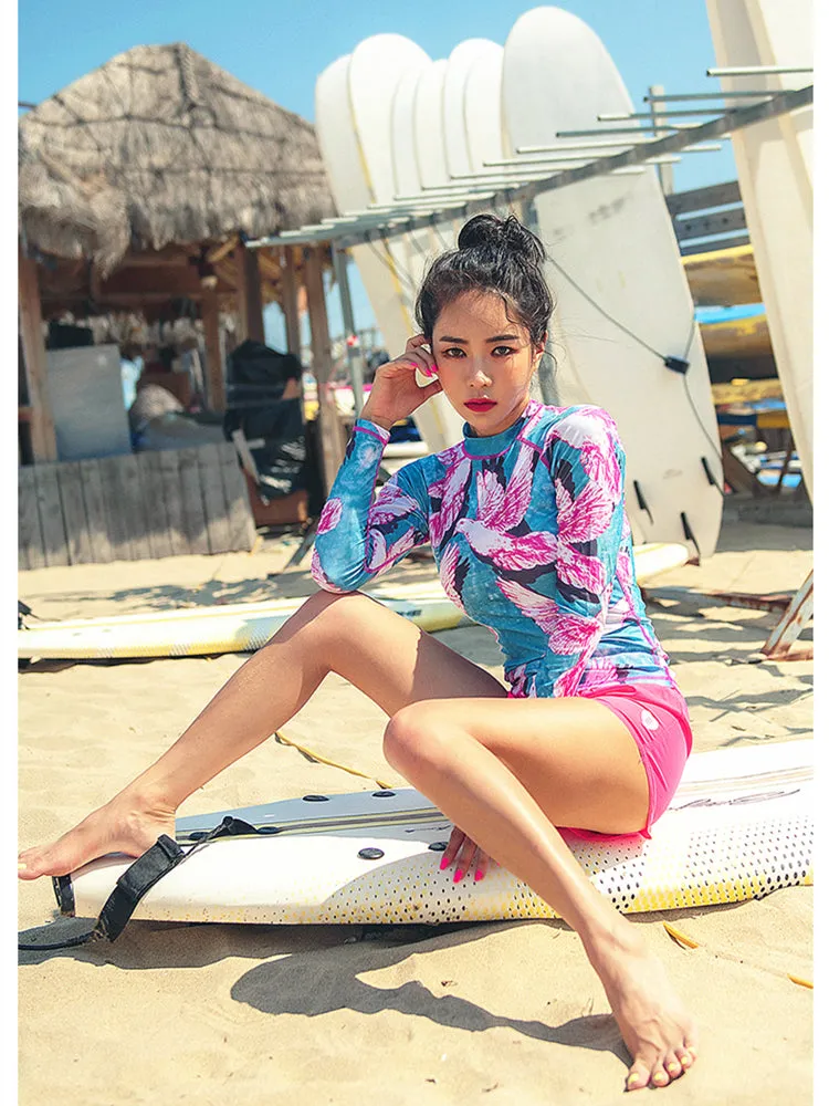 SAILBEE Women rashguard Sunshade UV Protection Swimwear Long Sleeve Two Piece Swimsuit Beach Surfing Diving Bathing Suit Shirt