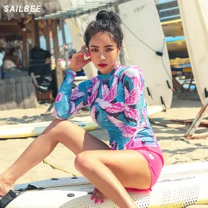 SAILBEE Women rashguard Sunshade UV Protection Swimwear Long Sleeve Two Piece Swimsuit Beach Surfing Diving Bathing Suit Shirt
