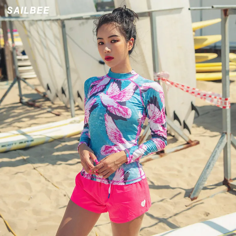 SAILBEE Women rashguard Sunshade UV Protection Swimwear Long Sleeve Two Piece Swimsuit Beach Surfing Diving Bathing Suit Shirt