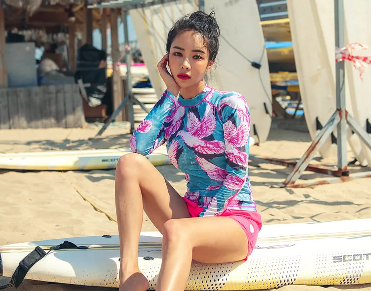 SAILBEE Women rashguard Sunshade UV Protection Swimwear Long Sleeve Two Piece Swimsuit Beach Surfing Diving Bathing Suit Shirt