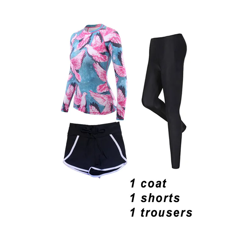 SAILBEE Women rashguard Sunshade UV Protection Swimwear Long Sleeve Two Piece Swimsuit Beach Surfing Diving Bathing Suit Shirt