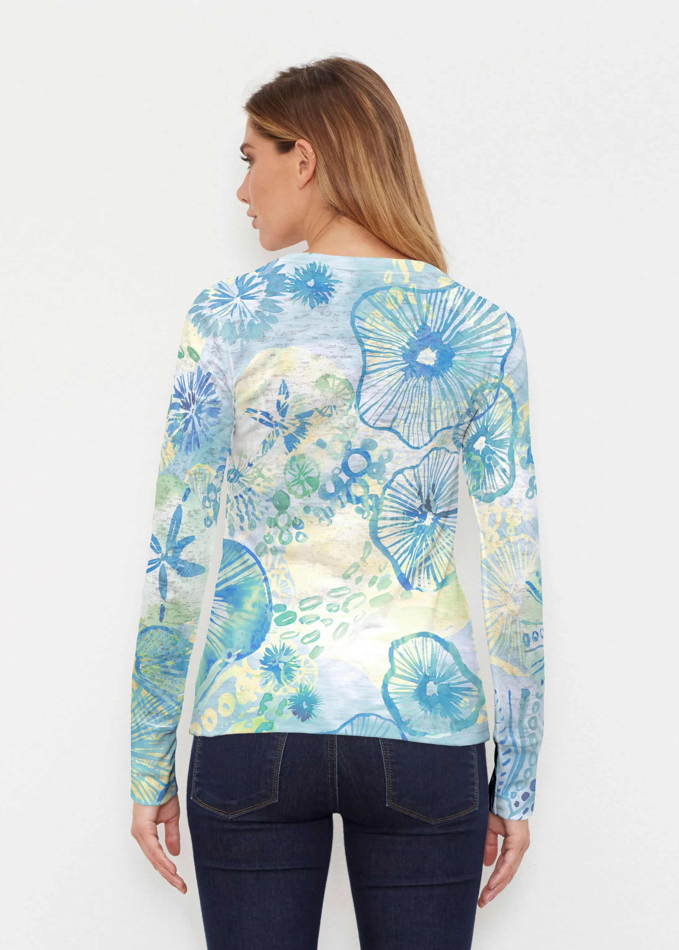 Sand Dollar Aqua (16256) ~ Thermal Long Sleeve Crew Shirt
