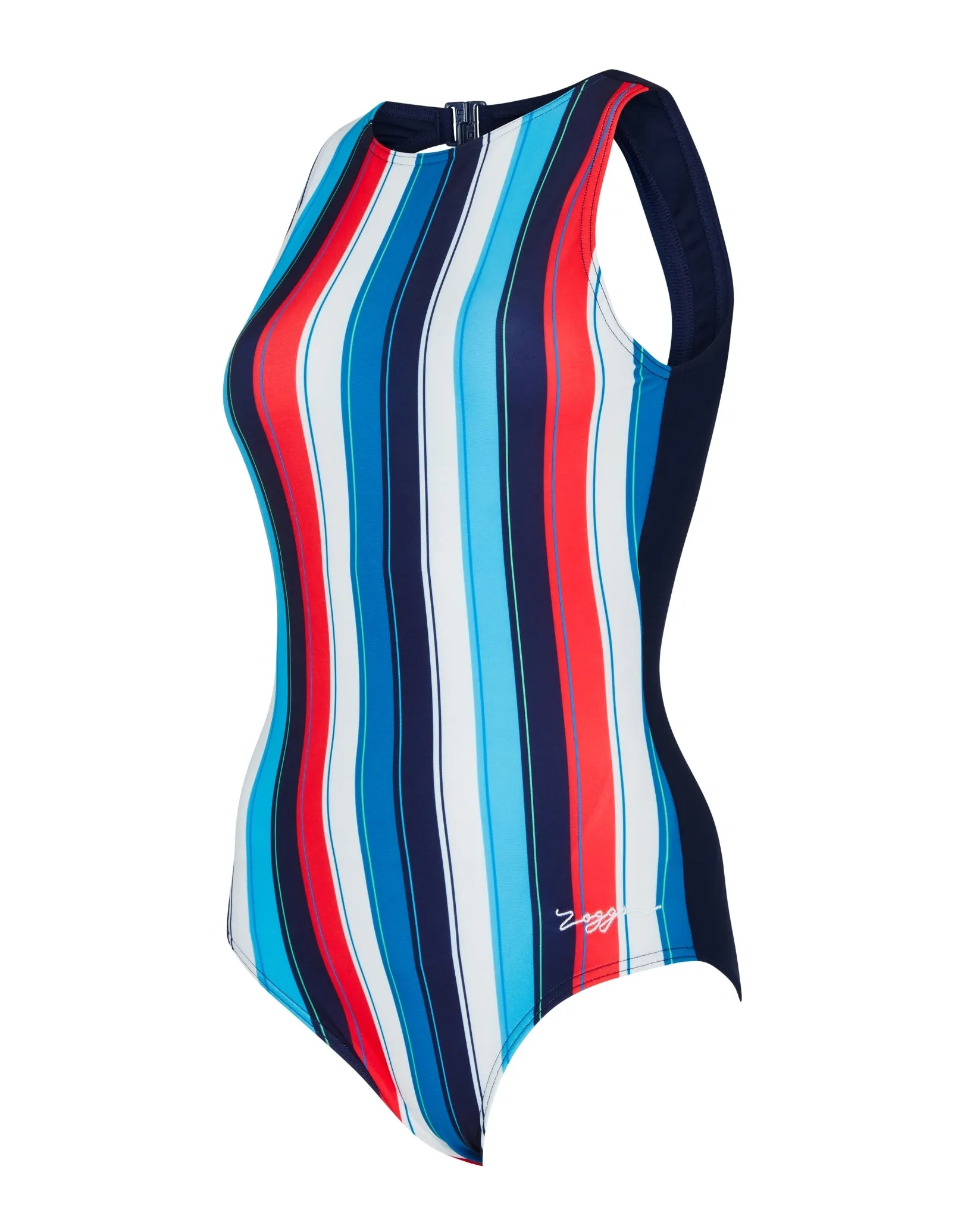 Seamarine Hi Front Swimsuit - Blue/Red