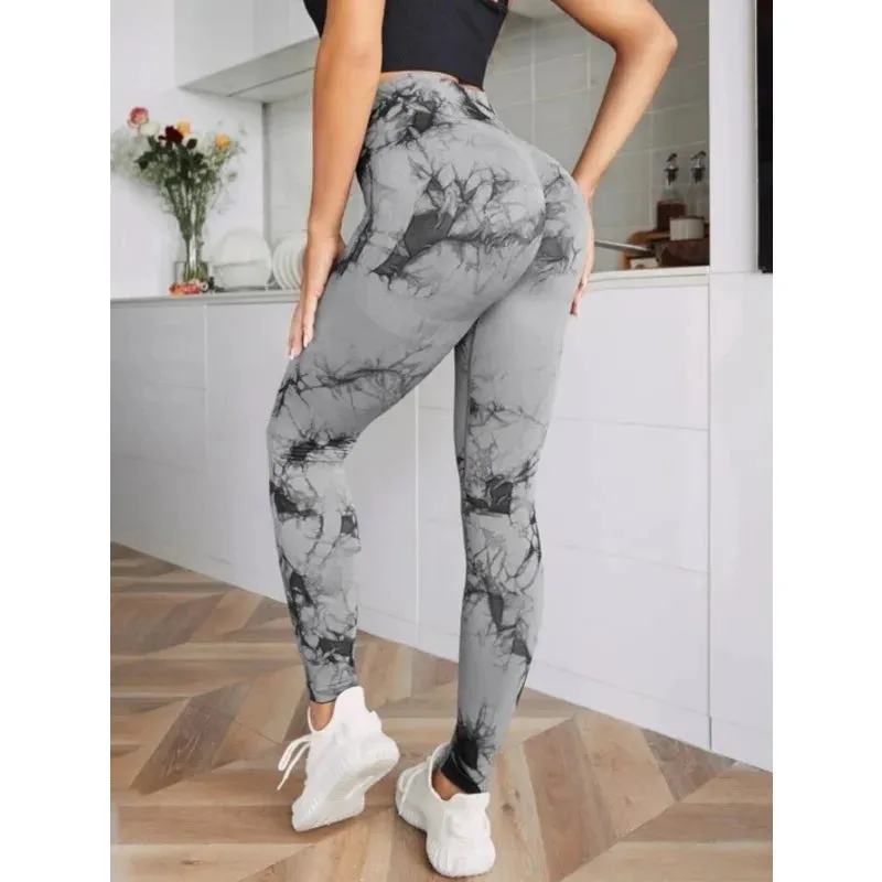 Seamless High-Waist Tie-Dye Leggings for Women – Fitness Sports Running Yoga Pants with Hip Lifting Elastic Knitting