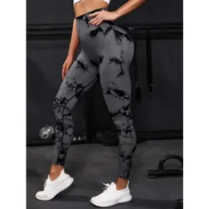 Seamless High-Waist Tie-Dye Leggings for Women – Fitness Sports Running Yoga Pants with Hip Lifting Elastic Knitting