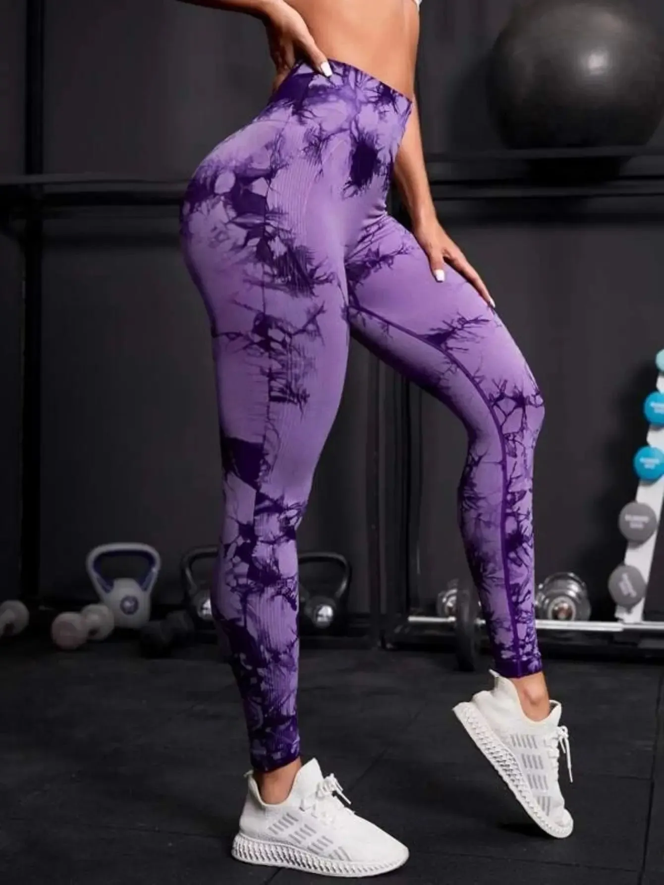 Seamless High-Waist Tie-Dye Leggings for Women – Fitness Sports Running Yoga Pants with Hip Lifting Elastic Knitting