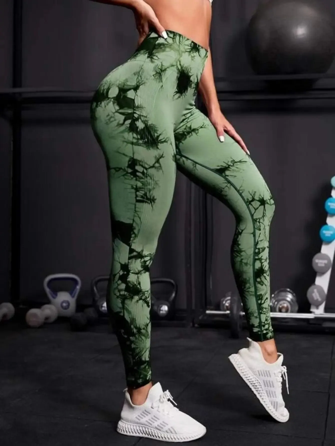 Seamless High-Waist Tie-Dye Leggings for Women – Fitness Sports Running Yoga Pants with Hip Lifting Elastic Knitting