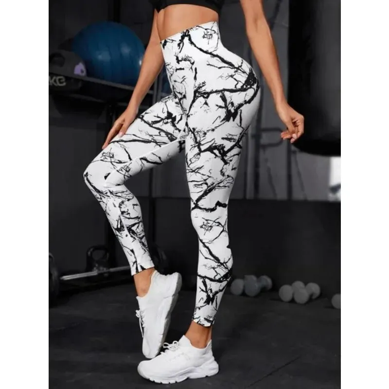 Seamless High-Waist Tie-Dye Leggings for Women – Fitness Sports Running Yoga Pants with Hip Lifting Elastic Knitting